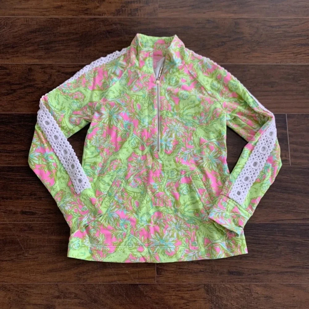 Lilly Pulitzer Skipper With Lace Pop Up Chimply Chic XS Green Monkey Popover - Picture 1 of 4